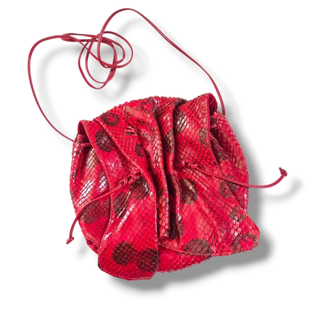 VINTAGE CARLOS FALCHI Red Python Butterfly Handbag Snakeskin Crossbody